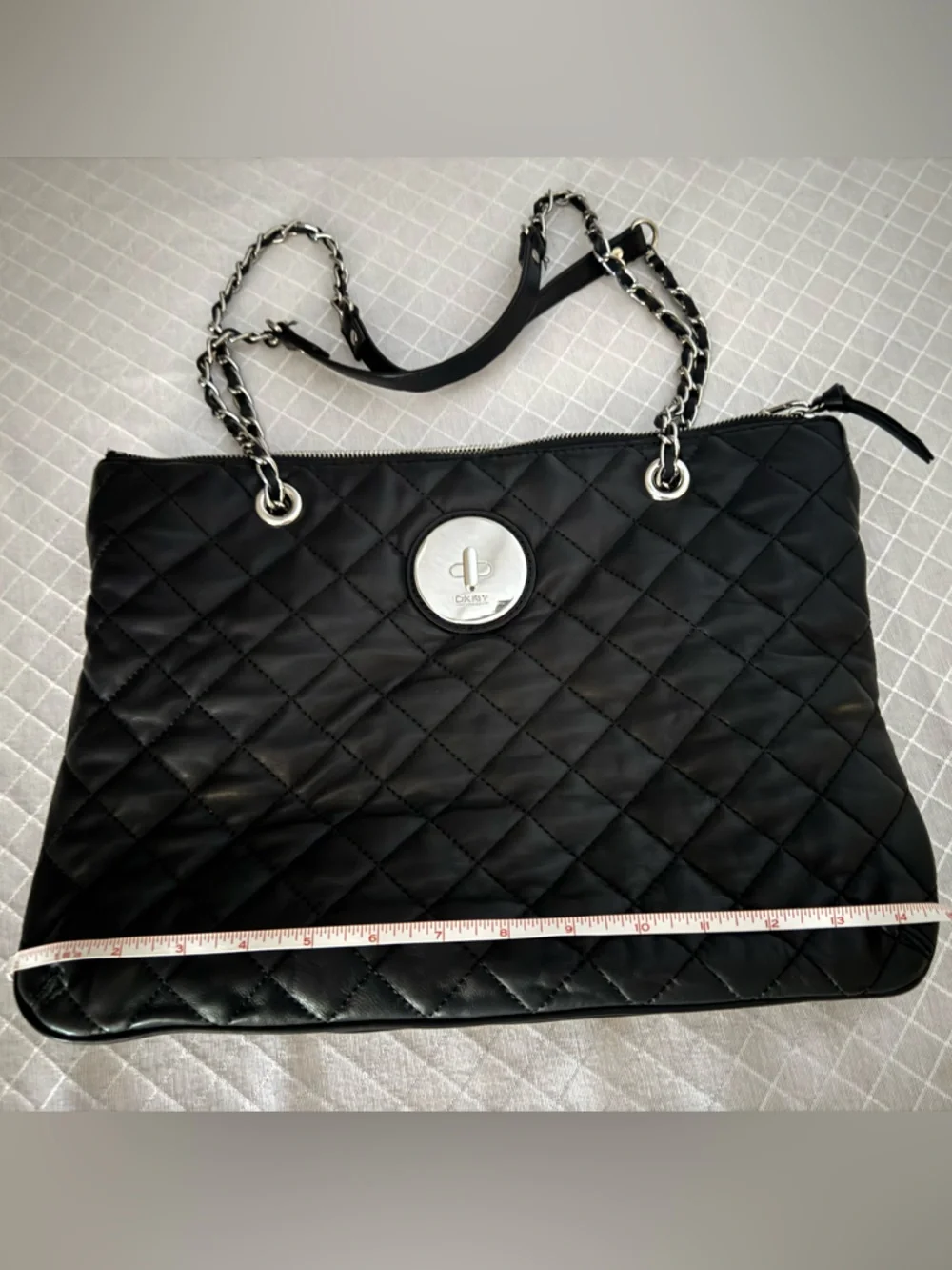 DKNY Quilted Black Shoulder Tote with Chain Straps - Picture 3 of 9